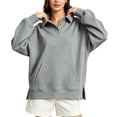 thumbnail image 2 of Fashion Sweatshirts for Women Plus Size Pullover Sweatshirt Long Sleeve Button With Kangaroo Pocket Side Slit Loose Tops, 2 of 7