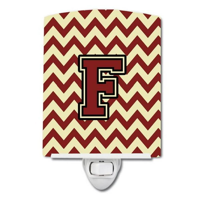 Carolines Treasures CJ1061-FCNL Letter F Chevron Maroon & Gold Ceramic Night Light