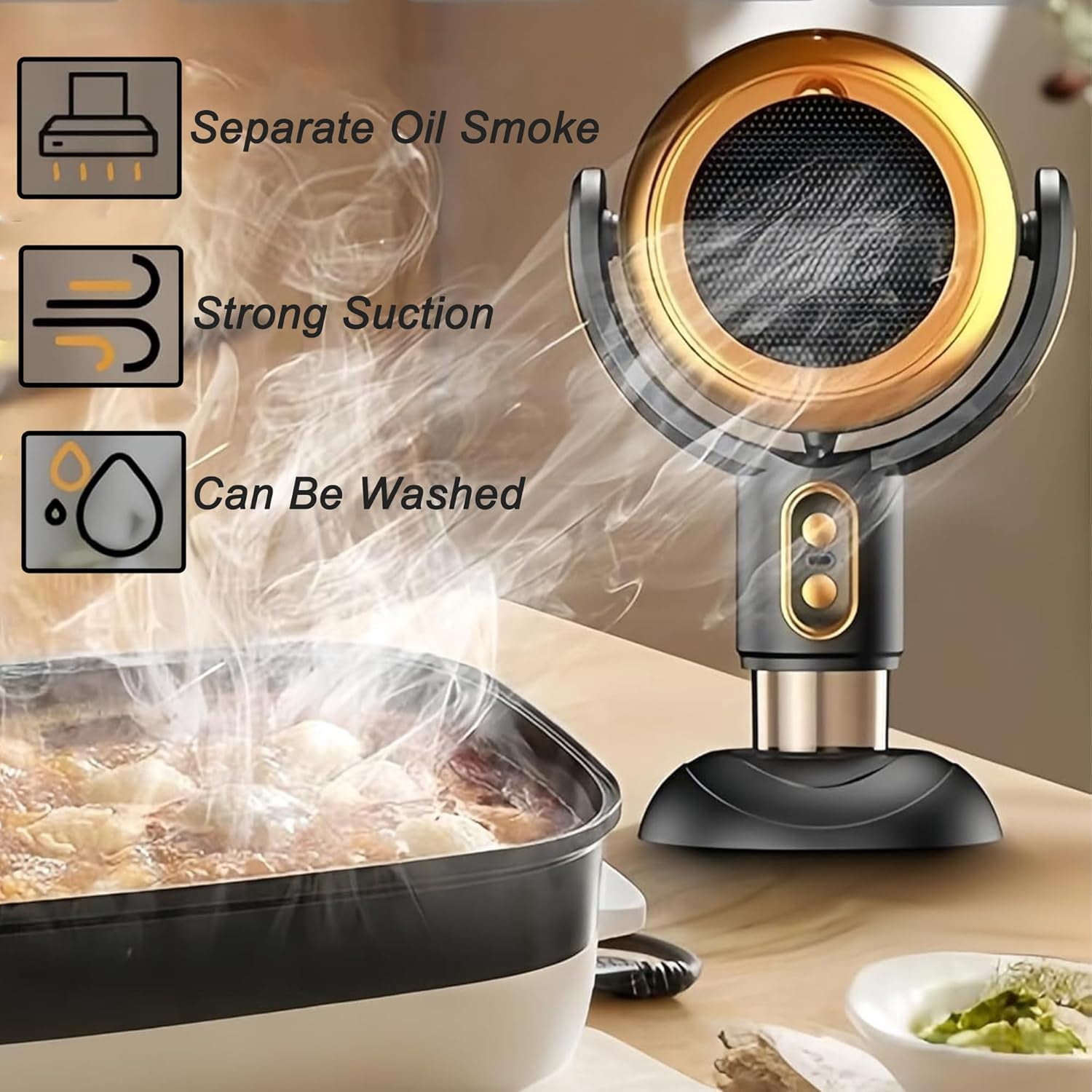 KANOHENO Smokeing Fan for Smoking Indoors,Portable Fan Rechargeable Air Purifier with Washable Filter,Adjustable Angle Kitchen Table Fans to Keep Flies Away,for Removes Oil Smoke