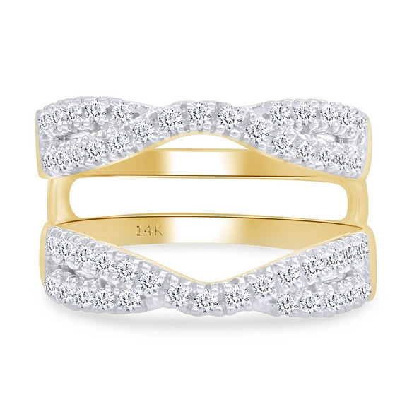 AFFY White Natural Diamond Twist Split Shank Solitaire Enhancer Guard in 14K Yellow Gold (1 Cttw)