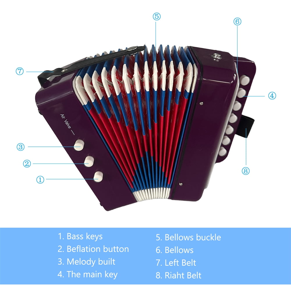 accordion instrument Mini 7 key 2 bass Accordion Lightweight Portable Musical Instrument for Beginners Christmas ABS Material Hand eye Coordination Stage Performance