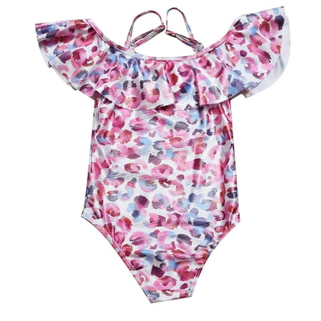 

qucoqpe Summer Toddler Baby Girls Swimsuit Cute Floral Ruffles Off Shoulder One piece Bathing Suit with UPF 50+ Beach Sport Surf Swimwear
