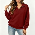 thumbnail image 3 of Womens Half Zip Pullover Sweatshirts Loose Solid Color Loose Half-ZipLong-Sleeved Turndowm Collar Tops, 3 of 7