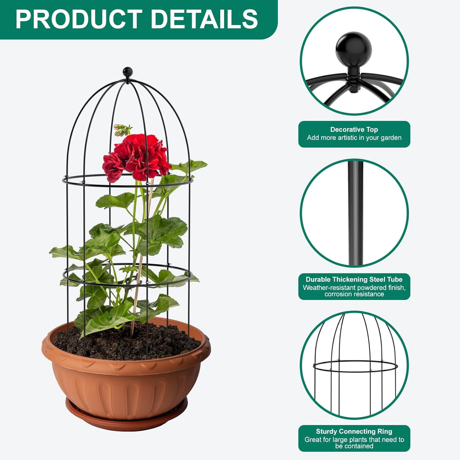 ABORON 3 Pack Garden Trellis for Climbing Plants, 15.7" x 31.5" Metal Rustproof Tomato Cage, Outdoor Indoor Flowers Potted Obelisk Trellis for Cucumber Vine Peony Lily Rose Plant Support