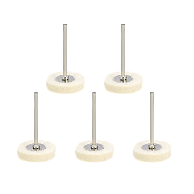 Mini Ruedas de Pulido de Fieltro de Lana 25mm x 5.5mm con Arbor de 2.35mm para Herramienta Rotativa Blanca 5 Pcs