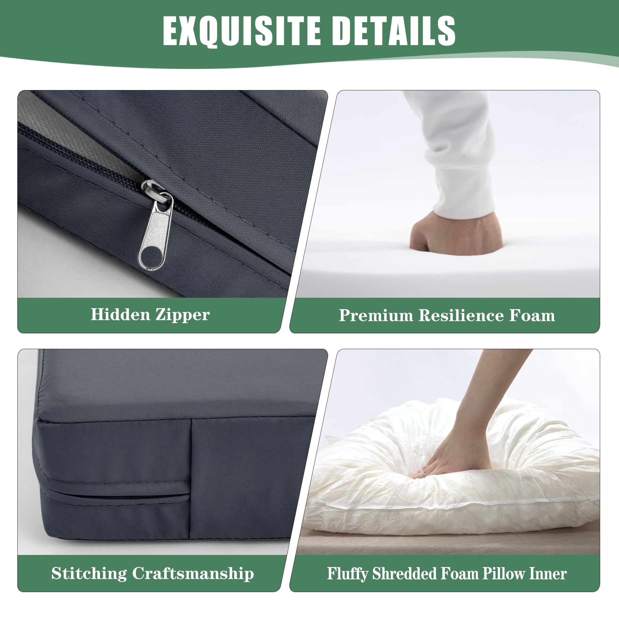 Outdoor Loveseat Cushions, Waterproof Weather & Fade Resistant Seat and Backrest Cushion Set for Patio Furniture, 46 x 26 Inch, Dark Grey