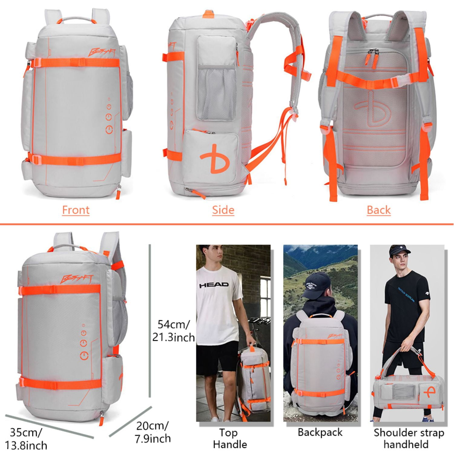 BE SMART 50L Extra Large Gym Backpack for Men, Big Gym Bag with Shoes Compartment, Waterproof Heavy Duty Duffel Bags, Men's Workout Backpacks for Outdoor Sport,Hiking,Camping (XL)