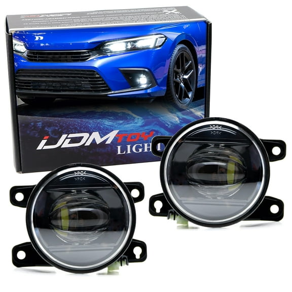 Black Interior Clear Lens 15W High Power LED Fog Lamps w Kit w/Relay Wire & Universal Fit Switch, For Honda 2022-up Civic Sedan/Hatchback, CR-V, Accord