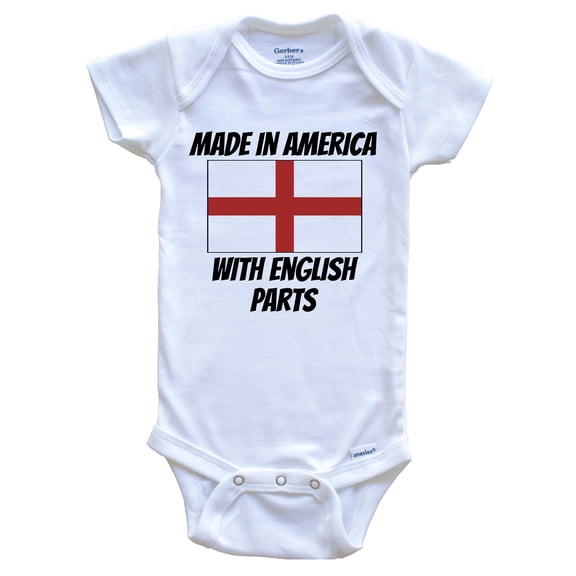 Made In America With English Parts England Flag Funny Baby Bodysuit - Cute One Piece Baby Bodysuit, 0-3 Months White