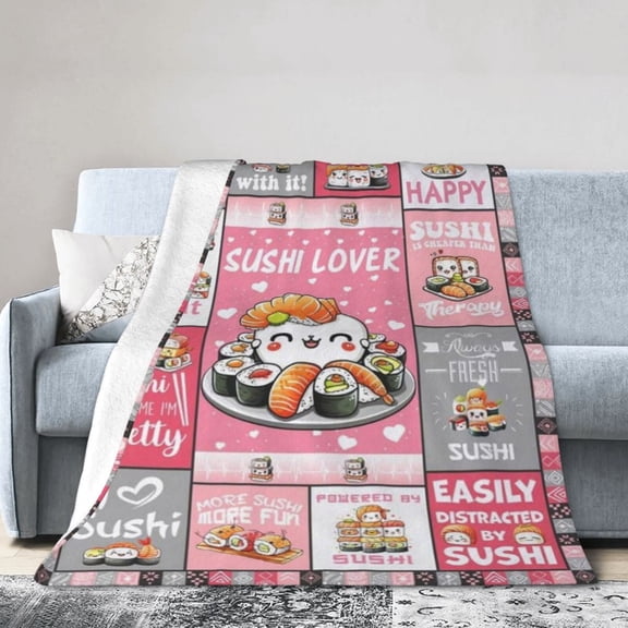 Sushi Throw Blanket - Soft Flannel Blankets for Sushi Lovers - Warm Food Throw Blankets for Lap, Chair, Sofa 50x40