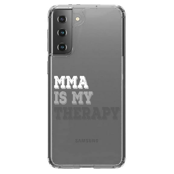 DistinctInk Clear Shockproof Hybrid Case for Galaxy S21 5G (6.2" Screen) - TPU Bumper Acrylic Back Tempered Glass Screen Protector - MMA Is My Therapy