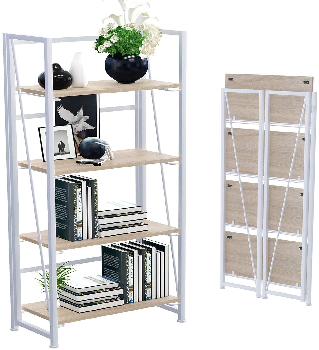 Bookcases & Ladders Home SortWise™ 4Tiers Bamboo Folding Bookshelf