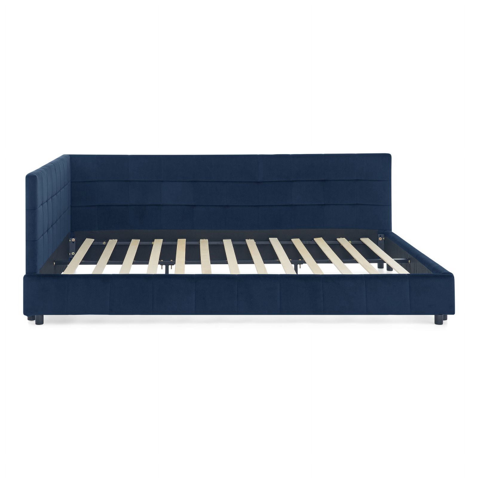 [Luckynote]Queen Size Upholstered Tufted Bed Frame, Sofa Bed Frame with Comfortable Backrest and Armrests, Queen Size Bed for Bedroom, Living Room,Velvet, DARK BLUE