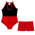 thumbnail image 5 of Miutii Kids Girls Gymnastics Leotard Outfit Sparkly Rhinestones Dance Unitard and Shorts Set Ballet Red 12, 5 of 9