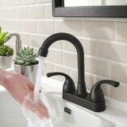 Bathroom Sink Faucet 4 Inch 2 Handle Centerset Fit for 2 or 3 Holes, 360 Swivel Spout RV Camper Bathroom Vanity Sink Faucets, Matte Black