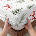 thumbnail image 3 of Queen Size Fitted Sheet Set - Christmas 3 Piece Bedding Sets 16" Deep Pocket Fitted Sheet with 2 Pillowcases, Winter Xmas Trees Bow Holly Leaf Textured Brushed Microfiber Hotel Luxury Bed Sheets, 3 of 9