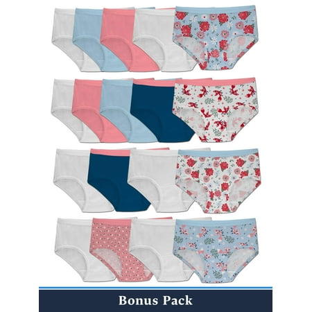 No Show Cotton Brief Underwear - Fruit of the Loom Assorted Cotton Brief Underwear, 14+4 Bonus Pack (Little Girls & Big Girls)