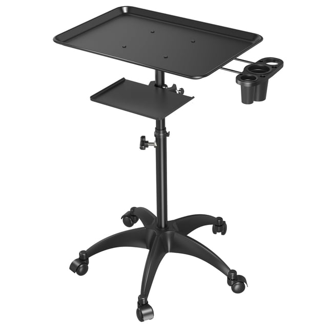 Carrito con bandeja de salón ZHOOGE de aluminio con plataforma de almacenamiento, color negro