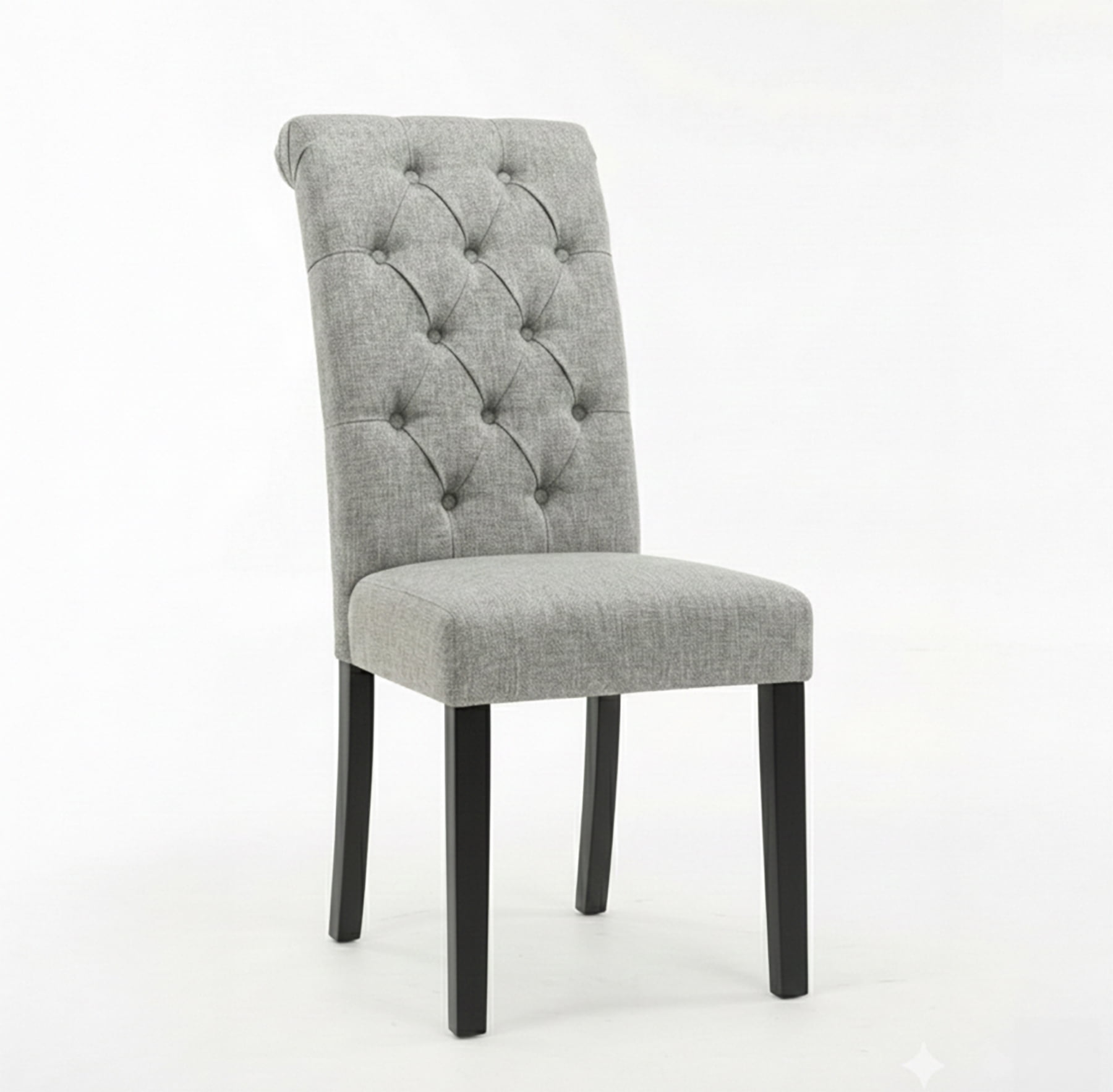Natalie Roll Top Tufted Grey Linen Fabric Modern Dining Chair (Set of 2)