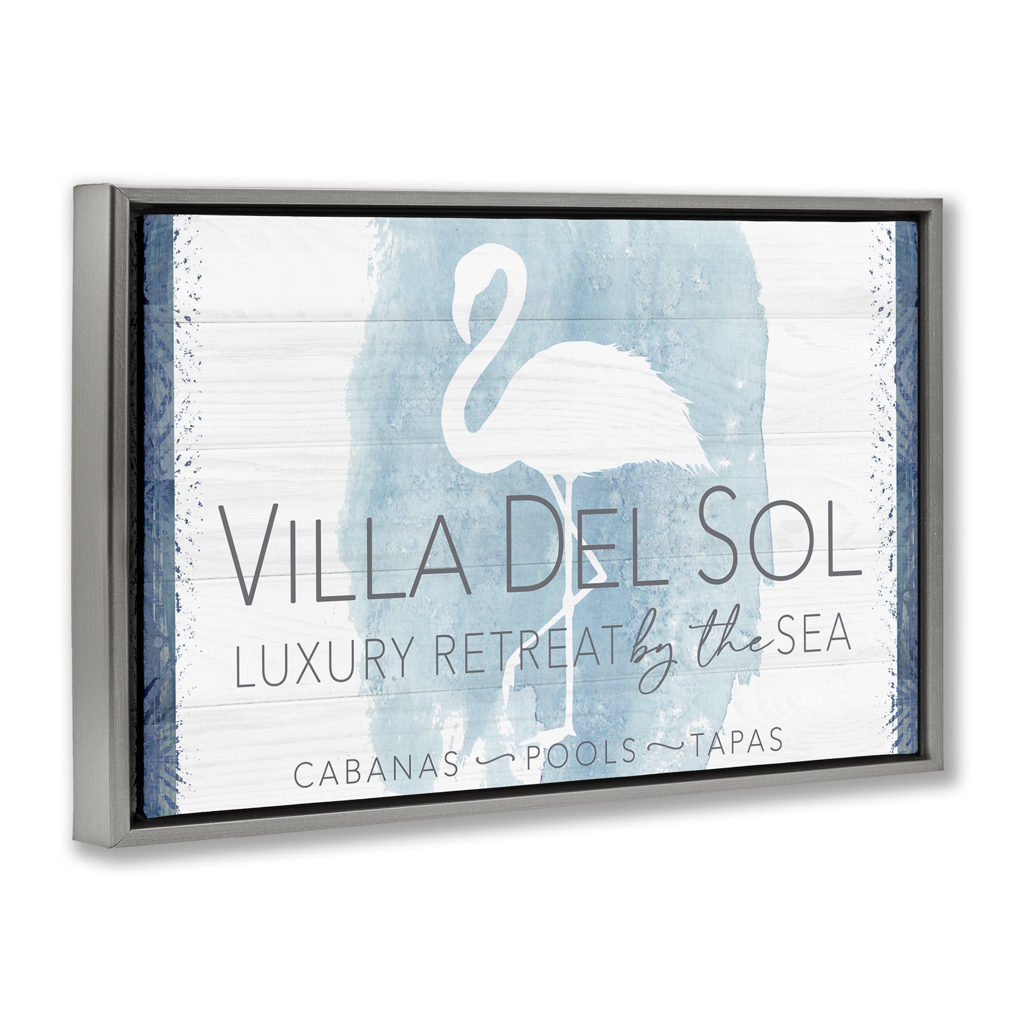 Stupell Industries Beach Retreat Flamingo Sign Nautical & Beach Painting Gray Floater Framed Canvas Art Print Wall Art, 31 x 21