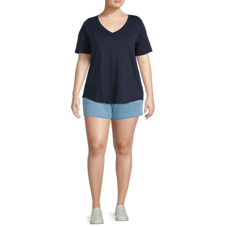 Terra & Sky Women's Plus Size 5 Pocket Pull on Denim Shorts