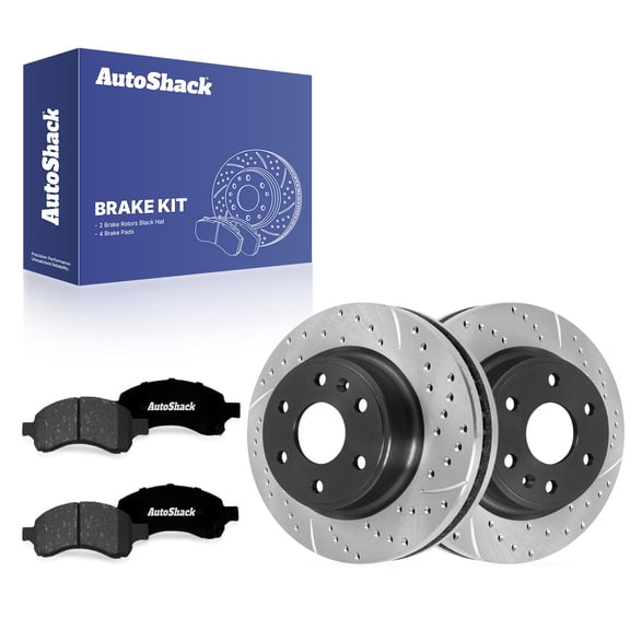 AutoShack Front Brake Rotors & Premium Pads for Chevrolet & GMC, Traverse 2009-2017 Acadia 2007-2016, AWD FWD V6 3.6L - E-Coated Drilled & Slotted - ShadowGuard - 12.8" (325 mm), 6-Lug