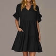 thumbnail image 2 of Vestido de Verano de Manga Corta para las Mujeres una Línea de Playa Casual, Bolsillos de Primavera Suelto Vestido de Poliéster, 2 of 9