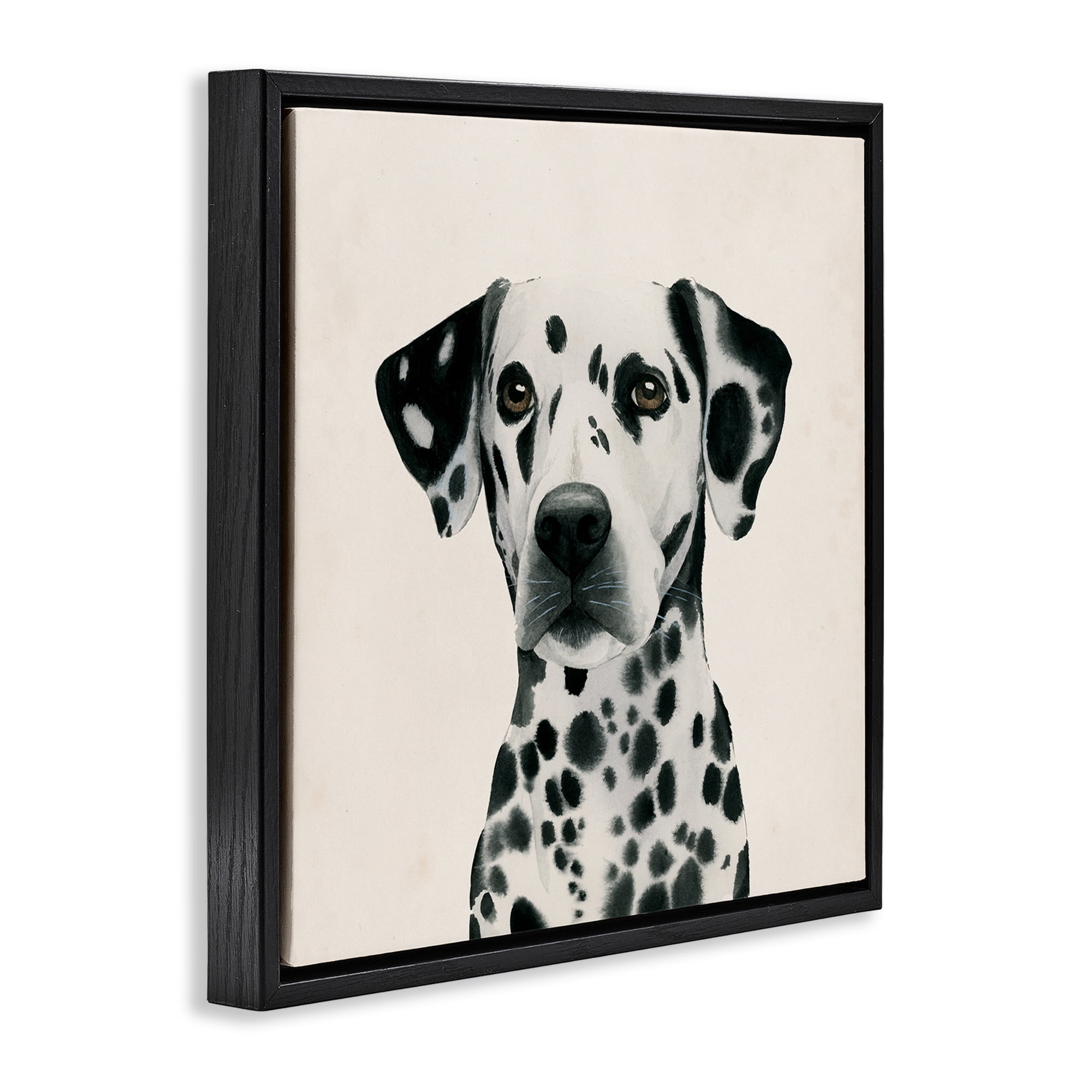 Stupell Industries Traditional Dalmatian Portrait Animals & Insects Painting Black Floater Framed Canvas Art Print Wall Art, 18 x 18