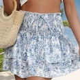 thumbnail image 5 of NaWent Women's Mini Skirt High Waist Smocked Ruffle Skirt Florals Printed Cute Flowy Layered Mini Skirt Beach Casual Skirt White XS, 5 of 7