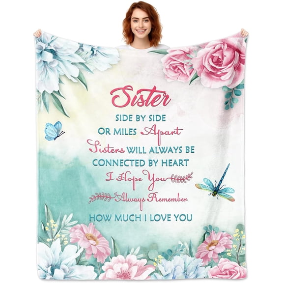 Sister Blanket, 60x50 Inches, Soft Flannel, Lightweight, Breathable, Skin Friendly, All Seasons, Perfect Sister Gifts for Women, Birthday, Mother's Day, Holidays