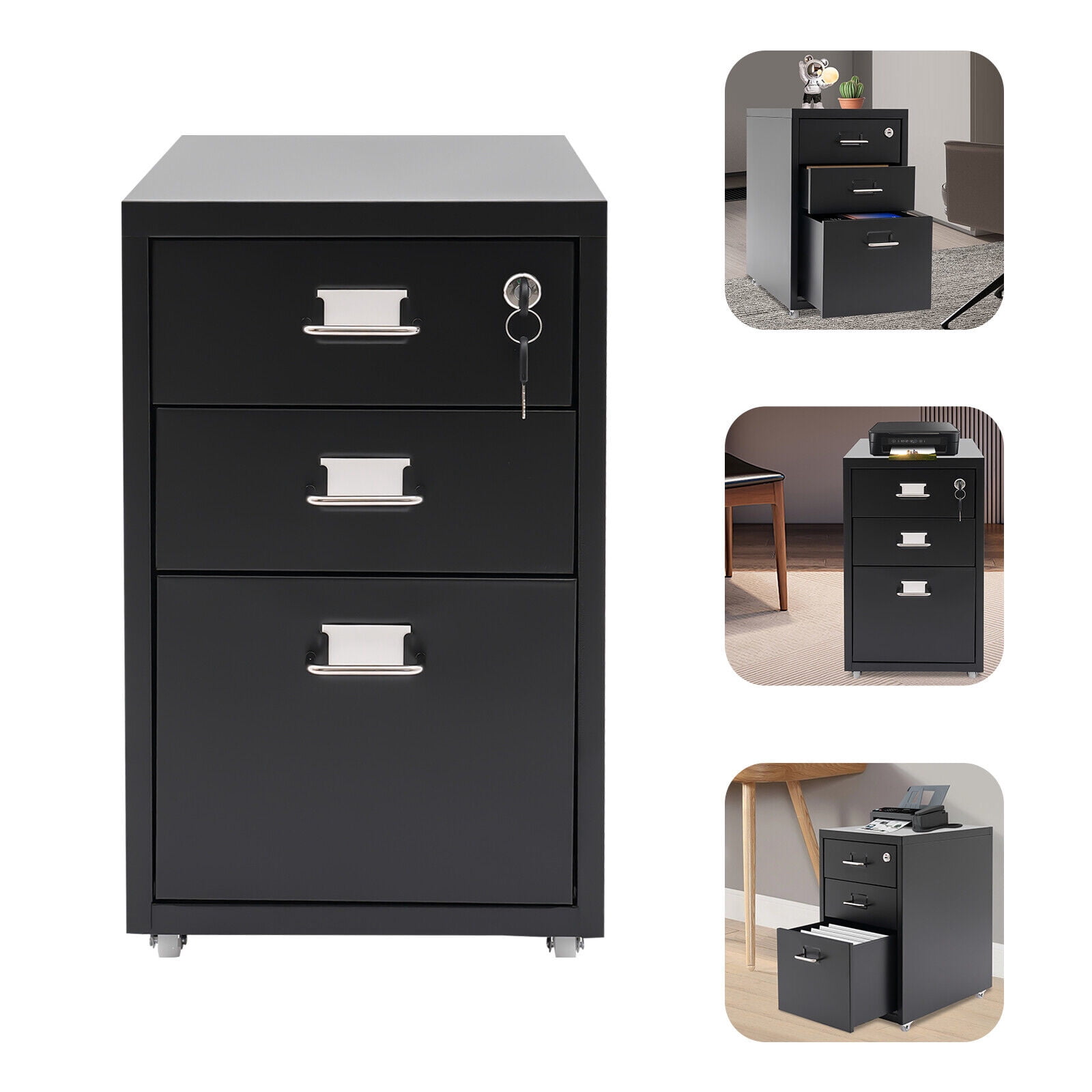 Lockable Vertical File Cabinet Metal Mobile File Cabinet  Under Desk Office Home