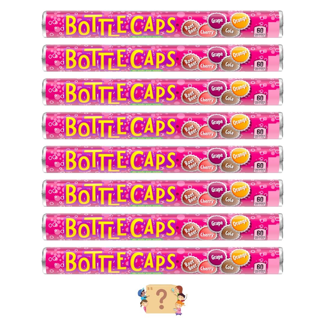 Wonka Bottle Caps Candy, 1.77 oz Rolls, Root Beer, Cola, Cherry, Grape