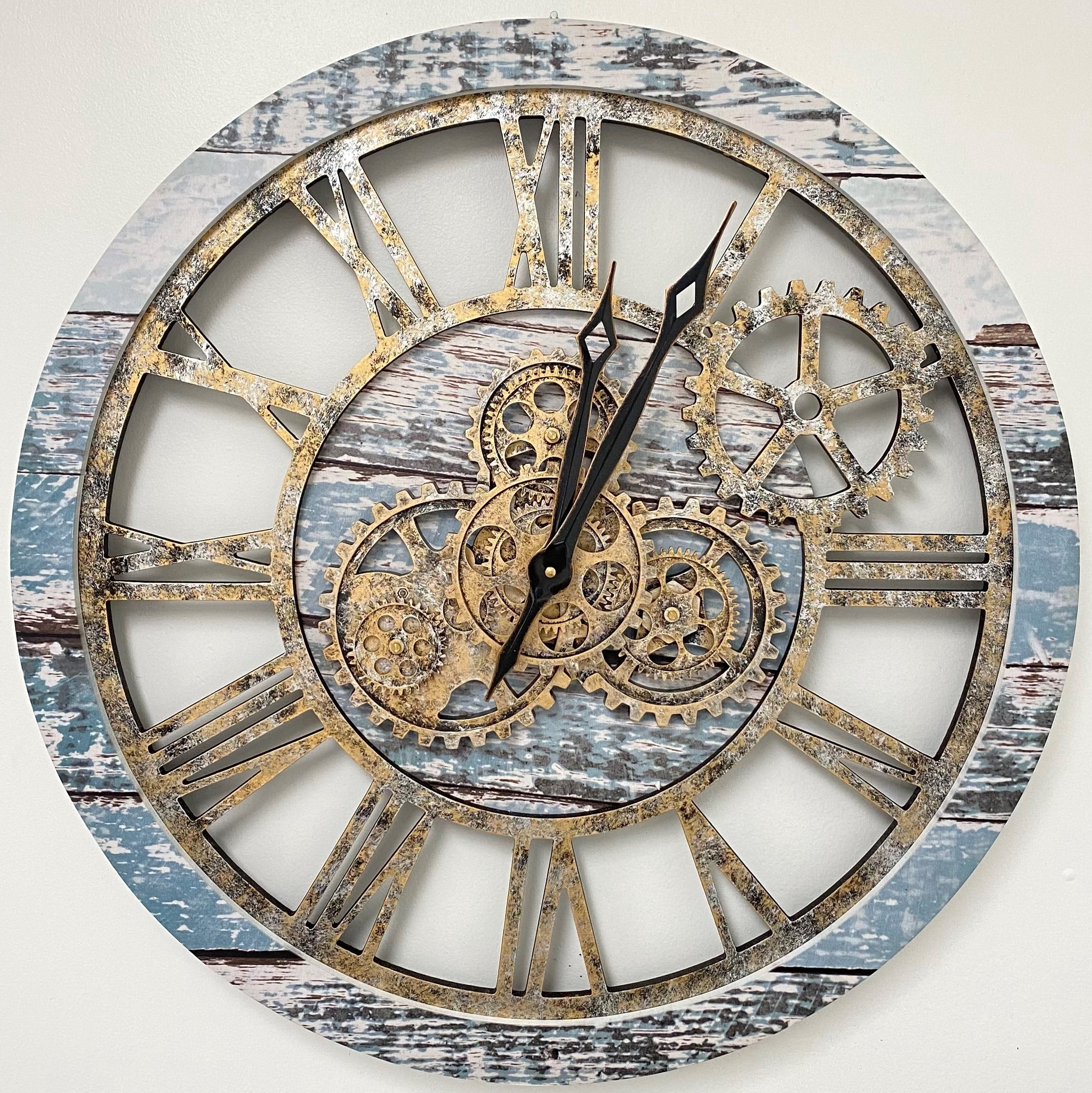 THE GEARS CLOCK Wall Clock with Real Moving Gears AM-LI_ 24 in Round Aqua-Green
