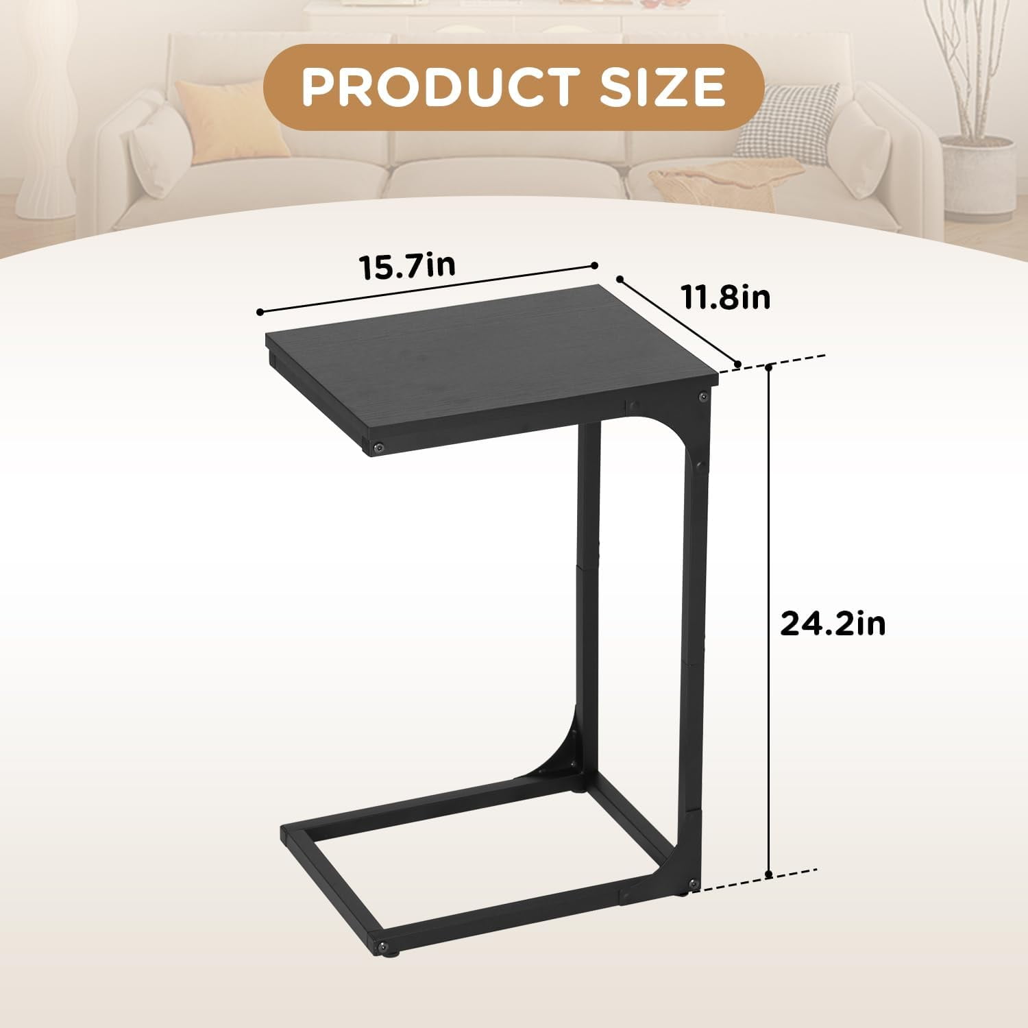 Dkelincs Set of 2 C Shaped Metal End Table with Adjustable Feet, Small Sofa Couch Side Table for Living Room Bedroom, Black