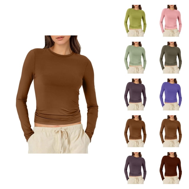 Hauts à Manches Longues pour Femmes 2026 Printemps à la Mode Y2k T-Shirt Court Col Rond Ajusté