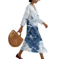 thumbnail image 3 of Xoenoiee Peony Flower Print Women's Boho Linen Cotton Midi Dresses 3/4 Sleeve V Neck Flowy Loose Casual Long Dresses Plus Size, XL, 3 of 6