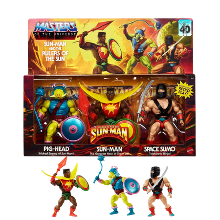 FSSTAM Masters Sun Man and the Rulers of the Sun Characters Action Figure, Gifts Display Collectible Retro Action Figures, 5.5 inch, 3Pk(with Exclusive FSSTAM Booskie)