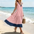 thumbnail image 5 of Oksale Flowy Dresses for Women Trendy Denim Print Deep V Neck Tank Dress with Pockets Loose Cozy Midi Vacation Dresses Pink M, 5 of 10