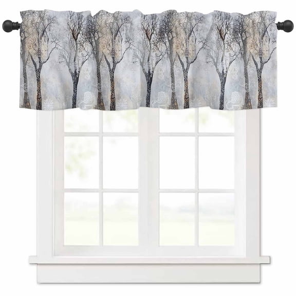 nqOlkjepod Boho Grey Tree Farmhouse Short Window Curtain Valances, Vintage Watercolor Trunk Branch Rod Pocket Kitchen Valances for Living Room Bedroom Bathroom Cafe, 1 Panel - 42" x 12"
