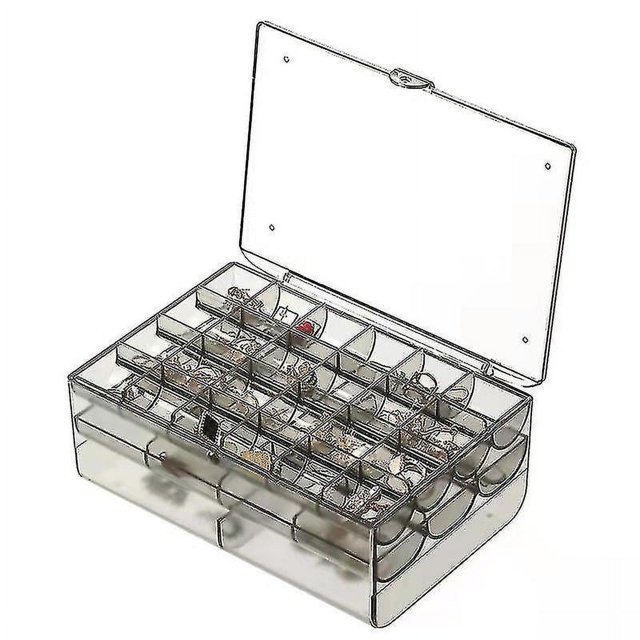 Caja de almacenamiento de pendientes de joyería con cubierta, caja de almacenamiento de joyería de partición de gran capacidad a prueba de polvo