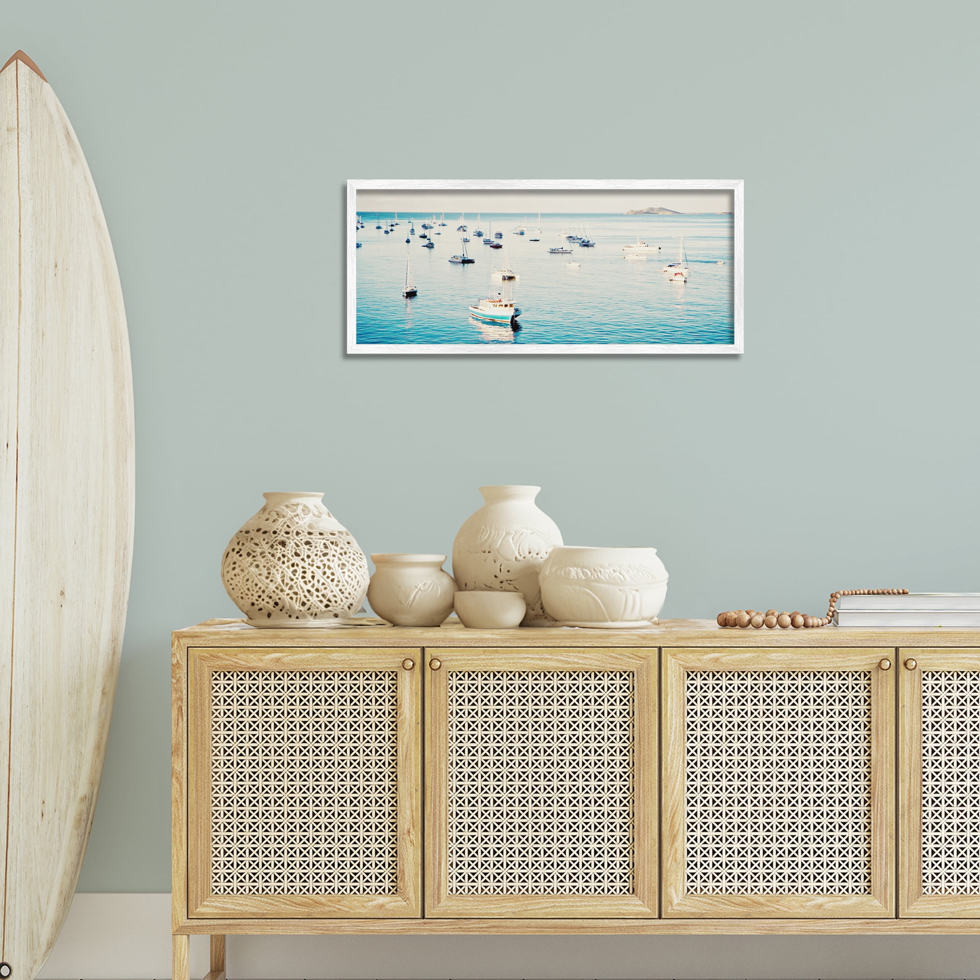 Stupell Industries Boat Fleet Marina Transportation Photography White Framed Art Print Wall Art, 30 x 13