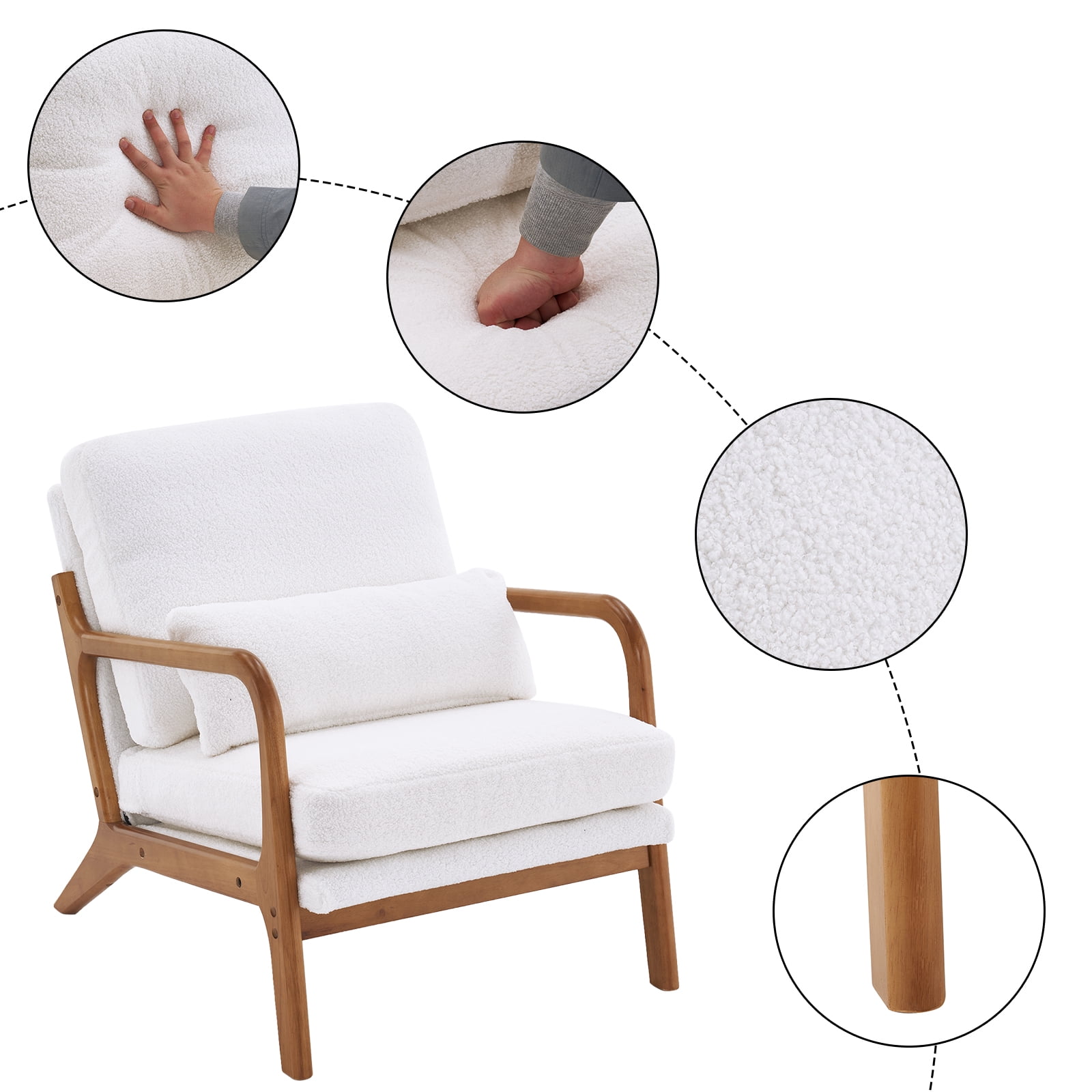 UBesGoo Modern Wood Club Chair Bronzing Cloth Fabric Upholstered Reading Accent Chair with Solid Wood Frame Brown