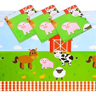 

Farm Animal Birthday Party Tablecloth for Barnyard Decorations (54 x 108 in 3x)