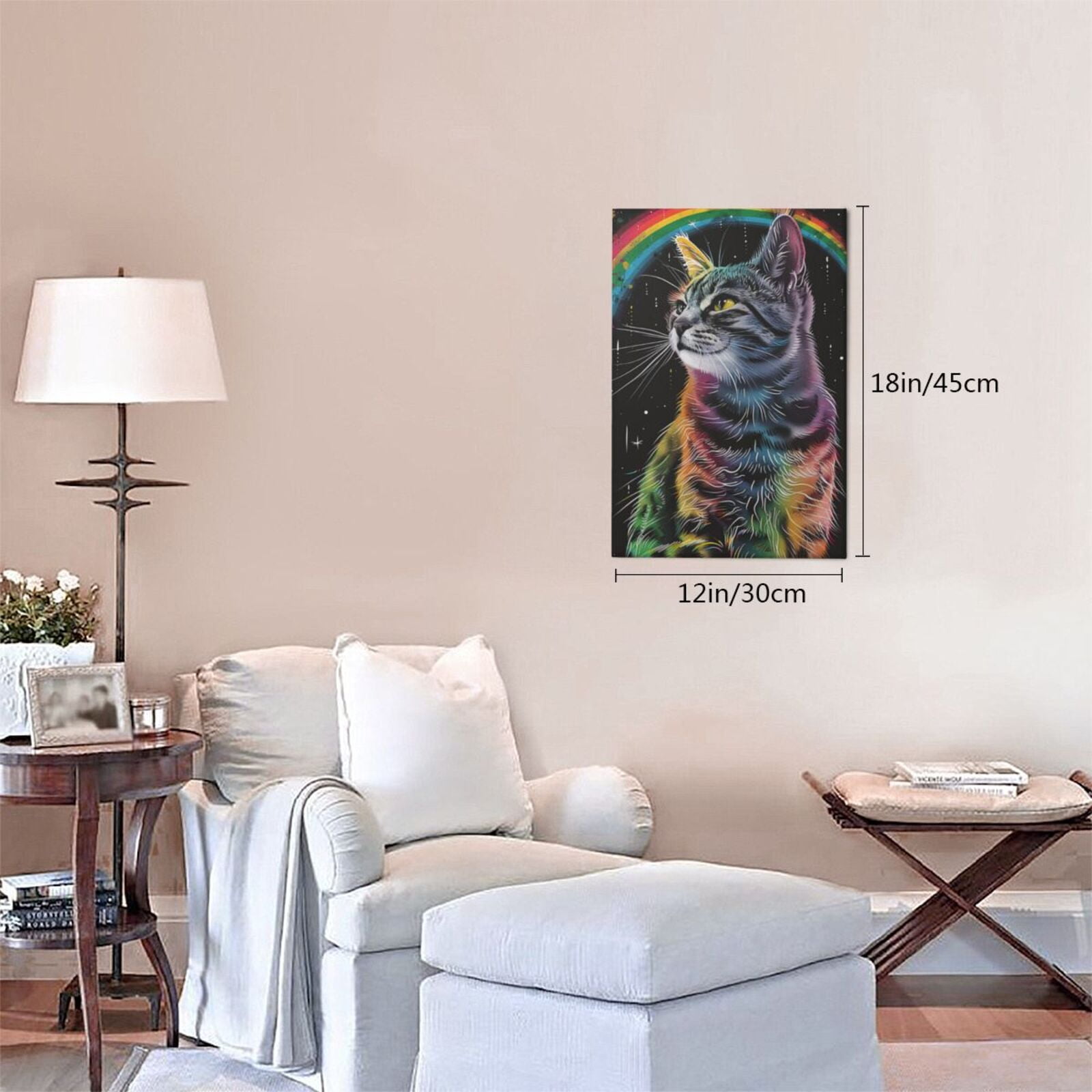 12x18 inch Oil Paintings On Canvas Rainbow Cat,Indoor Living Room,Bar,Study Picture Wall Decor Art Prints,Enchanting Rainbow Cat Modern Art Paintings,Charm Gifts For Cat & Rainbow Enthusiast