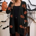 thumbnail image 4 of Women's Pumpkin Print Long Sleeve Cardigan Sweaters Casual V-Neck Open Front Ribbed Knit Sweater Coat, 4 of 4