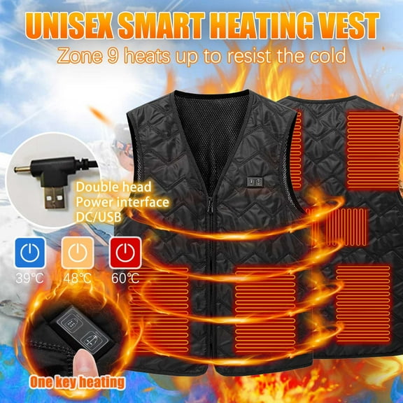 Winter Savings ! Edvintorg Winter Sale Zipper Heated Vest for Men Women Usb Electric Heated Vests Jackets Coat with 8 Heating Zones Outdoor Warm Clothing for Riding Skiing