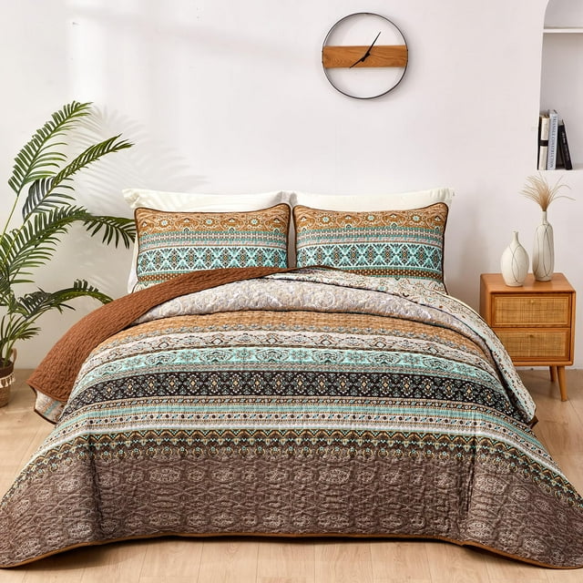 Juego de Edredón Boho Marrón Reversible WONGS BEDDING para Cama Individual