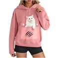 thumbnail image 3 of XPMWRP Cute Cat Sweatshirt for Women Casual Graphic Hoodie Fashion Animal Print Long Sleeve Pullover Oversized Tops Pink S, 3 of 8