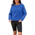 thumbnail image 2 of Sudadera recortada ATHLECHIC para mujeres, cuello redondo, forro polar, suéter oversized, moda, tops de otoño, L azul, 2 of 5