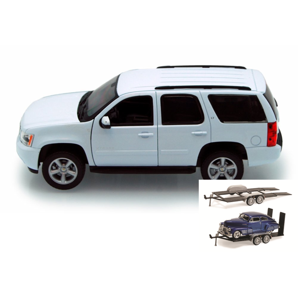 Diecast Car & Trailer Package 2009 Chevy Tahoe SUV, White Welly